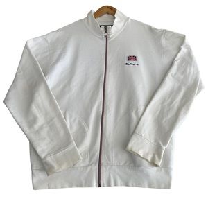 Ben Sherman Sweatshirt Men Extra XL White Embroidered Long Sleeve Full Zip